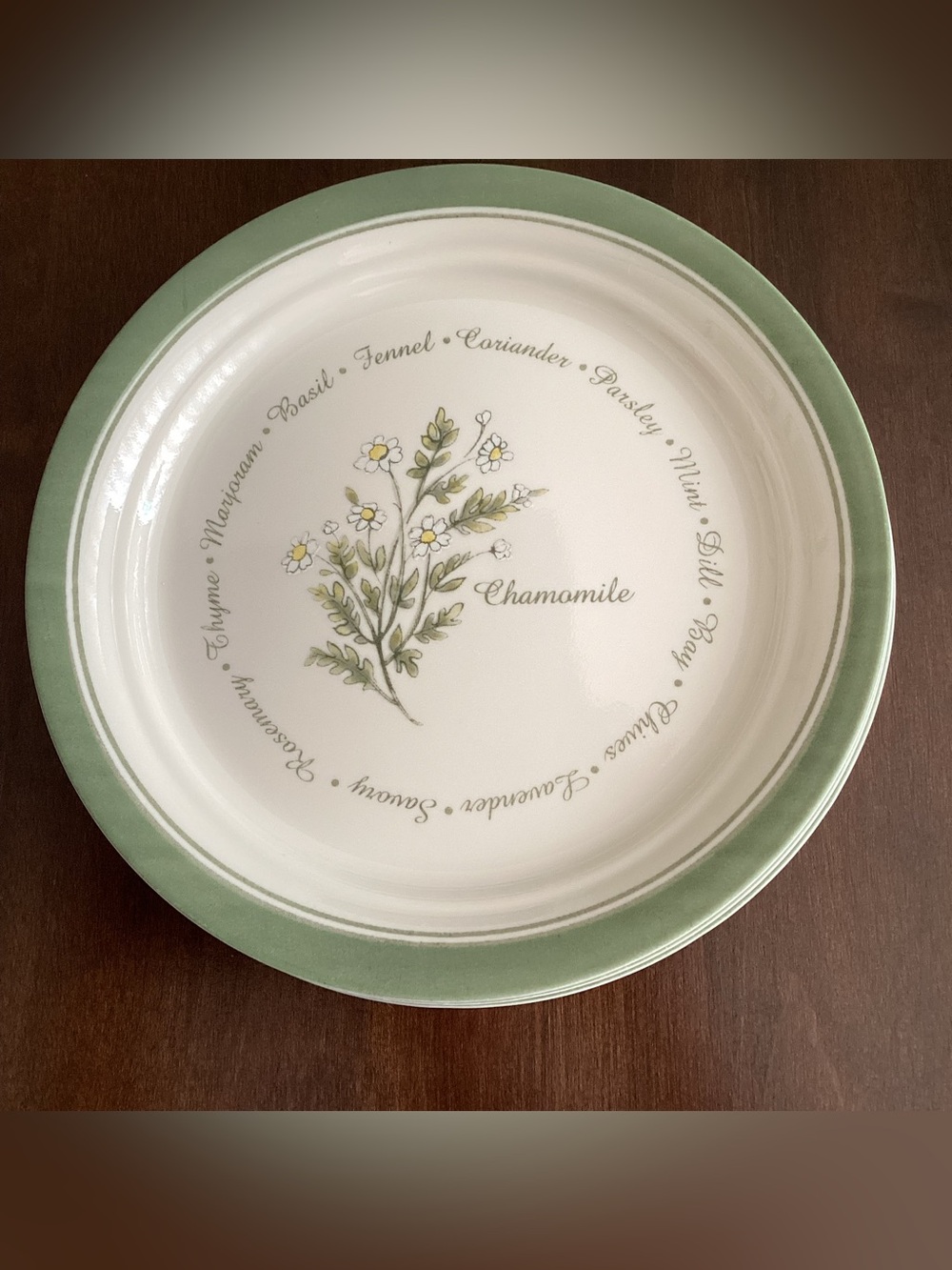 7 Corelle Thymeless Herbs luncheon/salad/dessert plates 8.5 “ round.